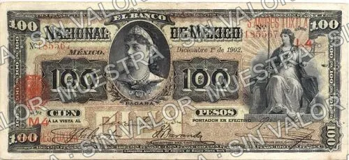 100 pesos, Banco Nacional de México (M302), anverso (M302n $100 overprinted 'S.ANDRES TUXTLA')