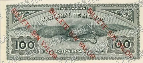 100 pesos, Banco Nacional de México (M302), reverso (M302r $100 'BILLETE SIN VALOR')