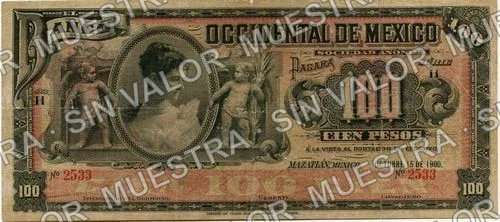 100 pesos, Banco Occidental de México (M499), M499a $100 Banco Occidental de México, anverso