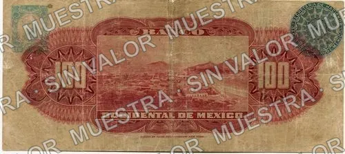 100 pesos, Banco Occidental de México (M499), M499a $100 Banco Occidental de México, reverso