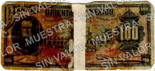 100 pesos, Banco Oriental de México (M464), M464g $100 overprinted TEZUITLAN, anverso