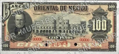 100 pesos, Banco Oriental de México (M464), anverso (M464s $100 Banco Oriental de México specimen)