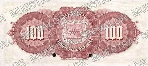 100 pesos, Banco Oriental de México (M464), reverso (M464s $100 Banco Oriental de México specimen)