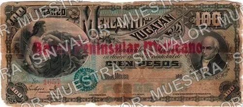 100 pesos, Banco Peninsular Mexicano (M558), M558 $100 Banco Peninsular Mexicano, anverso