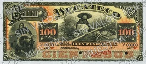100 pesos, Banco Yucateco (M568), M568s $100 Banco Yucateco specimen, anverso