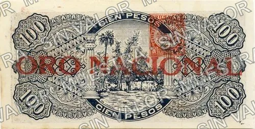 100 pesos, Comisión Reguladora ORO NACIONAL (M4163), reverso