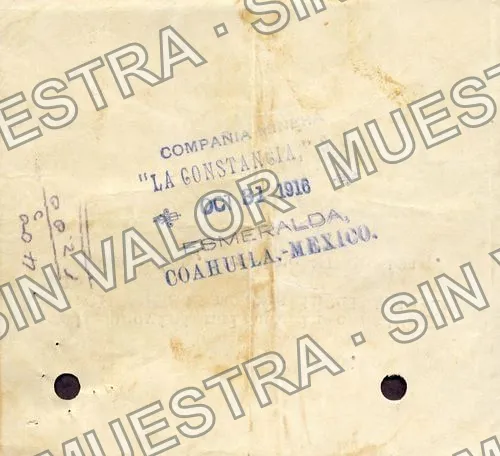 100 pesos, Compania Minera "La Constancia" (M1115), reverso