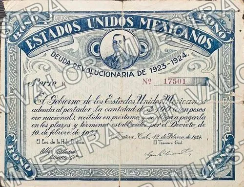 100 pesos, Deuda Revolucionaria images courtesy of José Mariano Prieto Ontiveros (M4461), M4461 $100 Deuda Revolucionaria(images courtesy of José Mariano Prieto Ontiveros, anverso