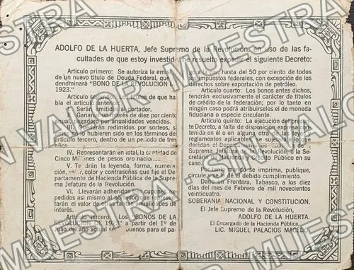 100 pesos, Deuda Revolucionaria images courtesy of José Mariano Prieto Ontiveros (M4461), M4461 $100 Deuda Revolucionaria(images courtesy of José Mariano Prieto Ontiveros, reverso