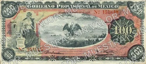 100 pesos, Gobierno Provisional de México (M1244), anverso (M1244a $100 Gobierno Provisional de México)