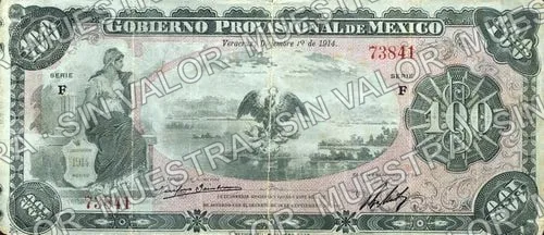 100 pesos, Gobierno Provisional de México (M3978), anverso (M3978e $100 Gobierno Provisional de México)