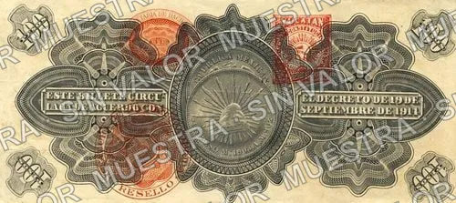 100 pesos, Gobierno Provisional de México (M3978), reverso