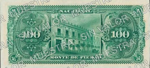 100 pesos, Nacional Monte de Piedad remainder (M695), M695r1 $100 Nacional Monte de Piedad remainder, reverso