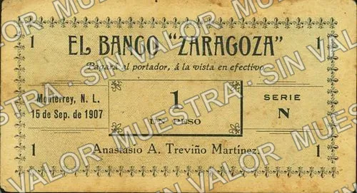 .12 $1 Banco "Zaragoza" (M738), anverso (M738.2 $1 Banco "Zaragoza")