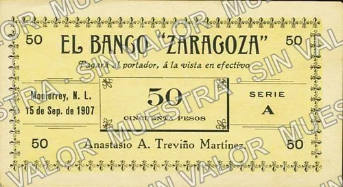 .12 $1 Banco "Zaragoza" (M738), anverso (M738.6c $50 Banco "Zaragoza")