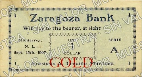 .12 $1 Banco "Zaragoza" (M738), anverso (M738.12 $1 Banco "Zaragoza")