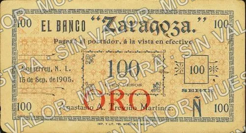 .12 $1 Banco "Zaragoza" (M738), anverso (M738.7a $100 Banco "Zaragoza")