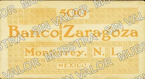 .12 $1 Banco "Zaragoza" (M738), reverso (M738.8b $500 Banco "Zaragoza")
