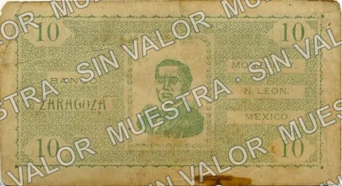 .12 $1 Banco "Zaragoza" (M738), reverso (M738.4b $10 Banco "Zaragoza")