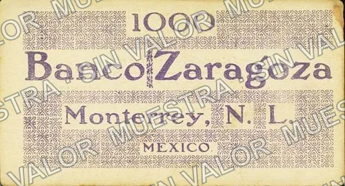 .12 $1 Banco "Zaragoza" (M738), reverso (M738.9b $1,000 Banco "Zaragoza")
