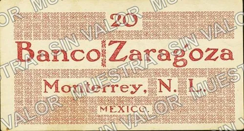 .12 $1 Banco "Zaragoza" (M738), reverso (M738.5b $20 Banco "Zaragoza")
