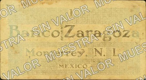 .12 $1 Banco "Zaragoza" (M738), reverso (M738.2 $1 Banco "Zaragoza")