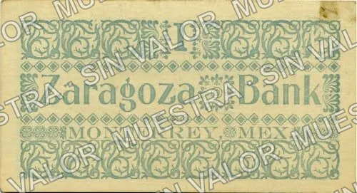 .12 $1 Banco "Zaragoza" (M738), reverso (M738.12 $1 Banco "Zaragoza")
