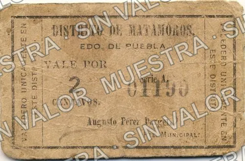 2 centavos, Distrito de Matamoros (M3557), M3557a 2c Distrito de Matamoros, anverso