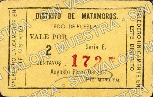 2 centavos, Distrito de Matamoros (M3557), M3557b 2c Distrito de Matamoros, anverso