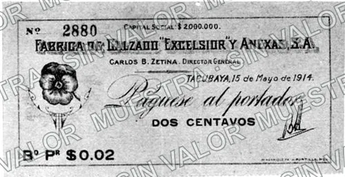 2 centavos, Fábrica de Calzado "Excelsior" (M1368), anverso