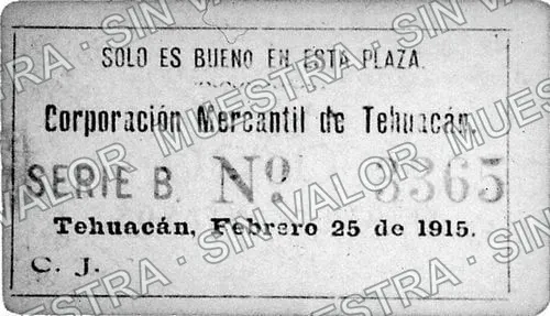 2 centavos, Molino para Nixtamal (M3604), anverso (M3604 5c Corporación Mercantil de Tehuacán, C. J.)