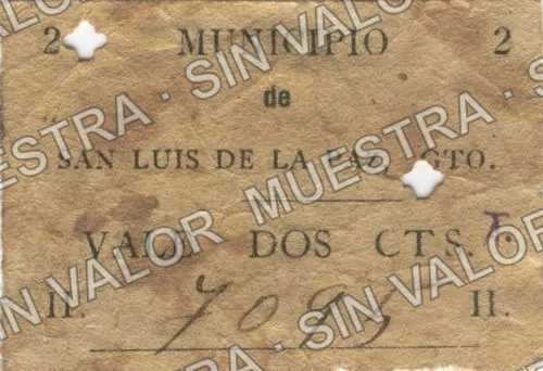 2 centavos, San Luis de la Paz (M1730), M1730 2c San Luis de la Paz, anverso