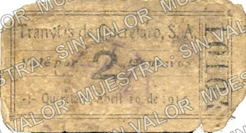 2 centavos, Tranvias de Querétaro (M3647), M3647 2c Tranvias de Querétaro, anverso