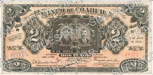 2 pesos, Banco de Coahuila (M176), anverso