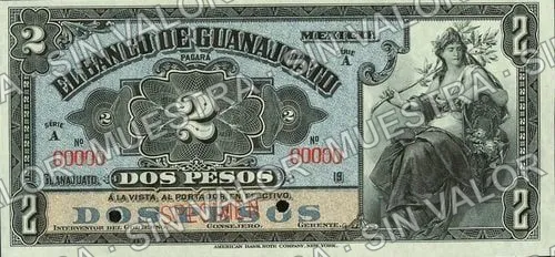 2 pesos, Banco de Guanajuato (M349), M349s $2 specimen, anverso
