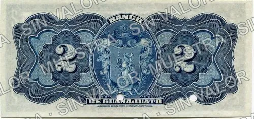 2 pesos, Banco de Guanajuato (M349), M349s $2 specimen, reverso