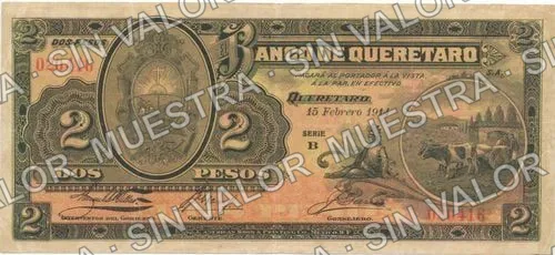 2 pesos, Banco de Querétaro (M482), anverso