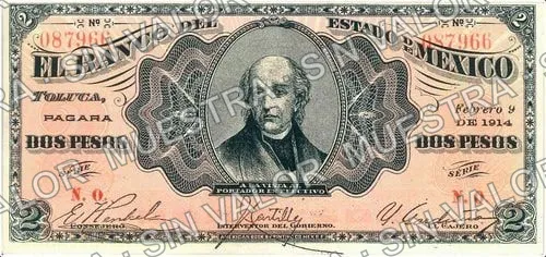 2 pesos, Banco del Estado de México (M405), anverso