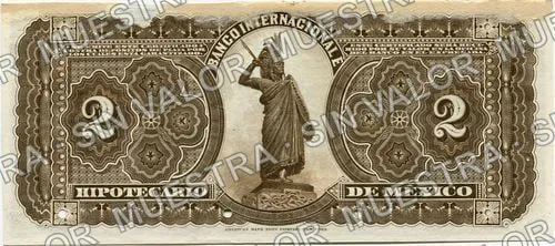 2 pesos, Banco Internacional é Hipotecario de México (M224), M224s $2 Banco Internacional é Hipotecario de México specimen, reverso