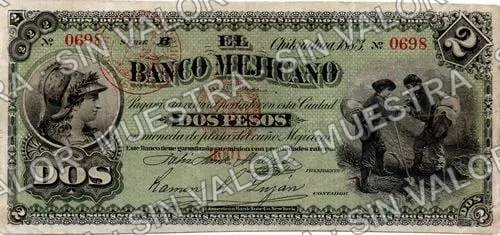 2 pesos, Banco Mejicano (M113), anverso