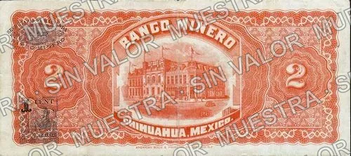 2 pesos, Banco Minero de Chihuahua (M153), reverso