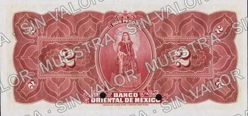2 pesos, Banco Oriental de México (M459), M459s $2 Banco Oriental de México specimen, reverso