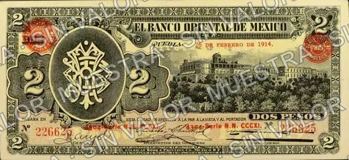 2 pesos, Banco Oriental de México (M469), M469a $2 Banco Oriental de México, anverso