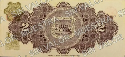 2 pesos, Banco Oriental de México (M469), M469a $2 Banco Oriental de México, reverso