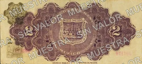 2 pesos, Banco Oriental de México (M469), reverso (M469b $2 Banco Oriental de México)