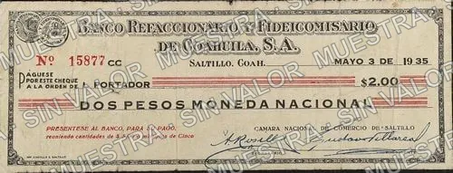2 pesos, Banco Refaccionario y Fideicomisario de Coahuila (M4268), M4268 $2 Banco Refaccionario y Fideicomisario de Coahuila, anverso