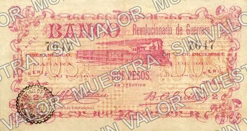 2 pesos, Banco Revolucionario de Guerrero (M1850), M1850a $2 Banco Revolucionario de Guerrero, anverso