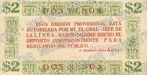 2 pesos, c Comercio de Matamoros (M3910), reverso