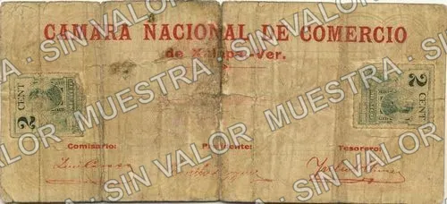 2 pesos, Cámara Nacional de Comercio (M4112), M4112 $2 Cámara Nacional de Comercio, reverso