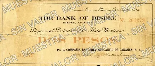 2 pesos, Compañía Bancaria Mercantil de Cananea (M3843), anverso